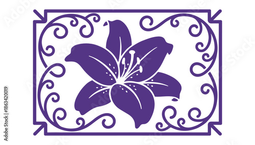 Elegant lily flower with artistic frame in vintage style design