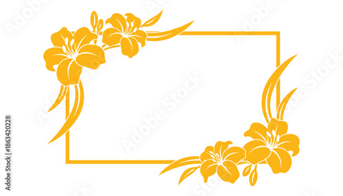 Floral frame with lilies corner decor in gold color vector illustration decoration template