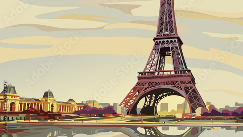 Artistic Impressionist Painting of Eiffel Tower Paris at Sunset