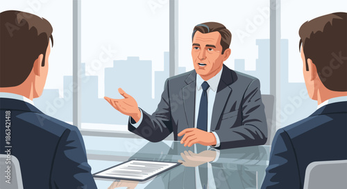 Engaged Business Professionals Discussing Strategic Plans and Collaborative Opportunities in a Modern Office Meeting Room Environment