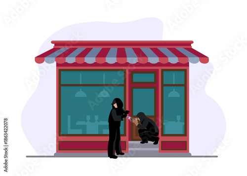 Convenience Store Robbery Crime Scene Stock Illustration