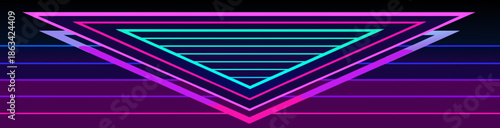 An abstract neon background features flowing digital lines of blue and purple light in a bright motion wave pattern over a black space backdrop with colorful energy glow