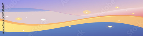 Abstract vector illustration of a beautiful Christmas sunset over the blue sea with clouds reflecting on the water horizon and summer nature landscape waves