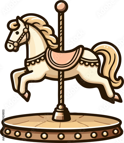 Vintage style carousel horse leaping with saddle on merry go round pole