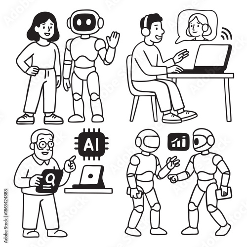 Artificial intelligence robot human technology communication teamwork digital innovation