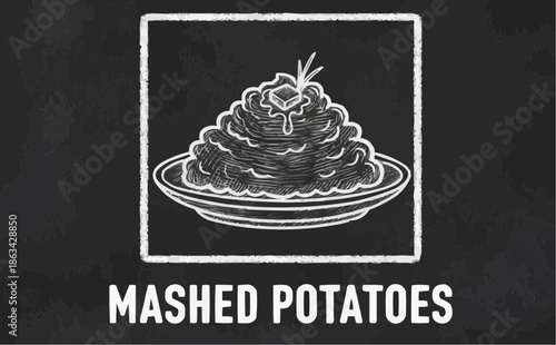 Mashed potatoes served in a bowl with butter on top on a chalkboard background