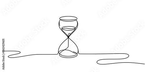 One-Line Countdown: Stylized Hourglass Art, Ideal for themes of mindfulness, time management, or philosophical reflection