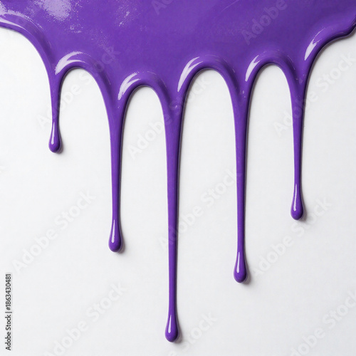 Vibrant Purple Paint Dripping Down Clean White Background for Abstract Design