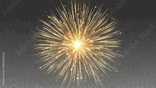 Vibrant golden fireworks explosion in dark background
