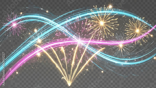 Vibrant fireworks display with colorful streaks and sparks
