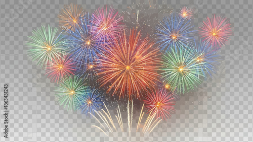 Vibrant fireworks exploding in colorful celebration display