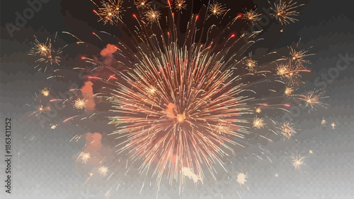 Vibrant fireworks exploding in night sky with puzzle background