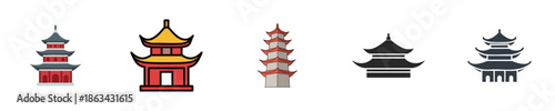 Chinese Pagoda Temple Building Vector Illustration for Asian Festival Design