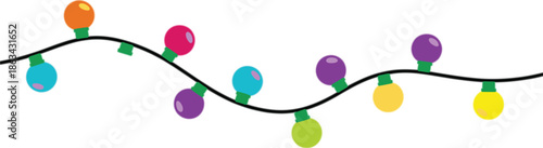 Colorful string lights with round bulbs, festive decorative garland illustration for holidays, parties, celebrations, and website headers
