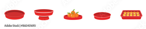 Chinese New Year Offering Tray with Mandarin Oranges Vector Illustration Design