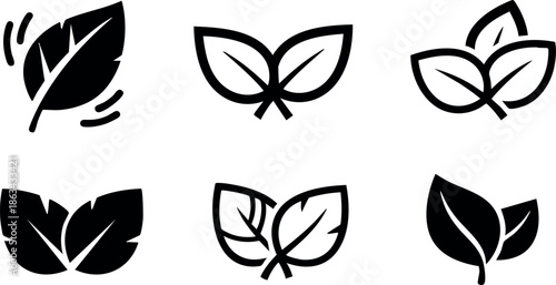 Leaf icons set with simple black nature vector elements for design and environment projects