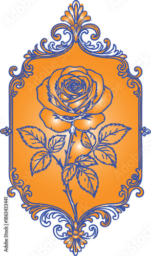 Ornate vintage floral ornament vector illustration featuring a seamless damask pattern and swirl art elements for a decorative retro wallpaper border or lace frame design