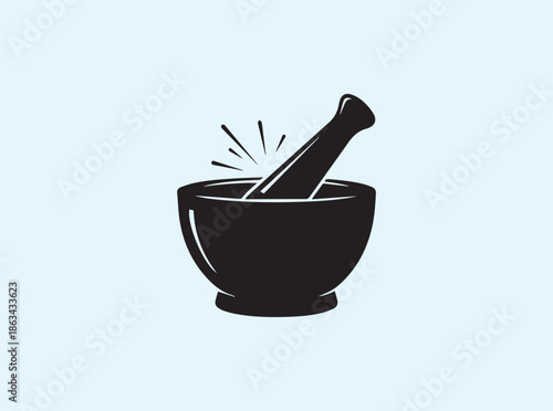 Simple geometric mortar and pestle silhouette for culinary use

