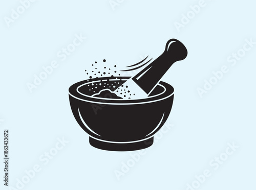 Minimal mortar and pestle silhouette for spice preparation theme
