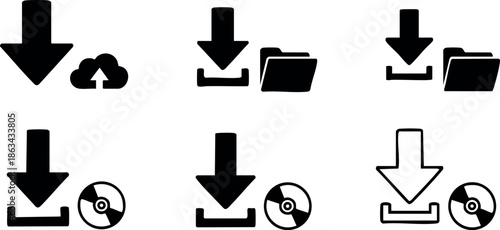 Download icons set with arrows folders and discs vector illustration for user interface and digital design