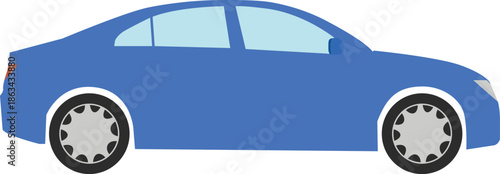 Modern Blue Sedan Car Profile Vector Illustration, Side View of Four Door Passenger Vehicle for Transportation, Automotive Industry, Car Rental, Insurance, and Urban Mobility Graphic Design Projects.