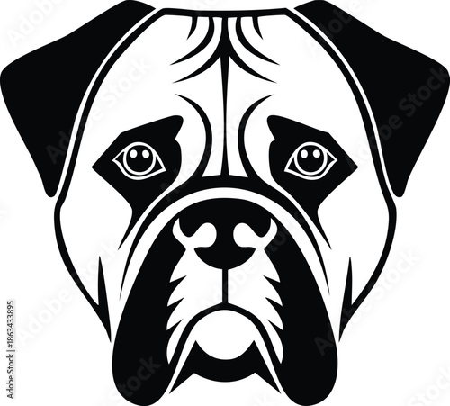 Bullmastiff or Boxer Dog Head Face Vector Illustration, Strong Guardian Canine Breed Icon for Security Services, Pet Care, Veterinary Clinic Branding, and Large Breed Animal Portrait Graphic Art.