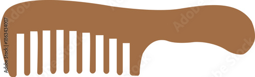 Brown Plastic Hair Comb Silhouette with Wide and Fine Teeth for Hair Styling, Grooming, and Barber Shop Professional Equipment Isolated on White Background for Beauty and Personal Care Design.