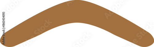 Simple Brown Curved Boomerang Silhouette Isolated on White Background, Traditional Hunting and Sport Throwing Tool Graphic for Australian Culture and Outdoor Activity Theme Projects.