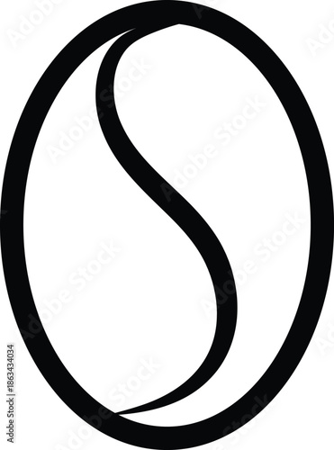 Coffee bean silhouette icon isolated on white background. Minimalist black vector illustration of a roasted arabica bean for cafe logo, coffee shop branding, morning drink menu, or food packaging.