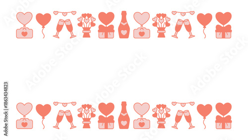 Elegance in Celebration: A delicate border, a tender embrace of love, featuring hearts, balloons, gifts and champagne glasses.