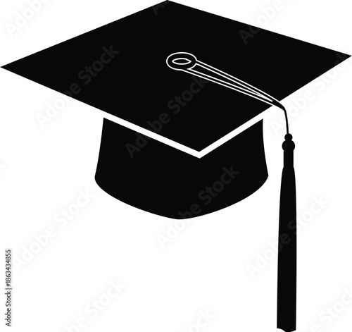 Academic Graduation Cap Mortarboard Silhouette Vector Icon for Education Success Celebrations, University Degree Achievement, School Commencement Events, and Higher Learning Symbols.