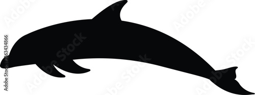 Black Dolphin Silhouette Jumping Vector Illustration Isolated on White Background, Marine Life Sea Animal Icon for Ocean Conservation, Summer Travel Logo, and Aquatic Wildlife Graphic Design.
