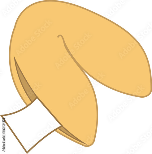 Chinese Fortune Cookie Illustration with Blank Message Paper Slip Isolated on White Background, Asian Cuisine Tradition, Luck, Future, Prophecy, and Dessert Graphic for Restaurant Marketing Design.