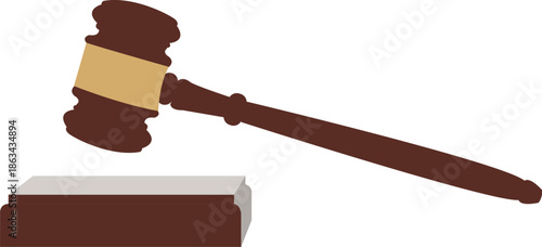 Judges Gavel and Sound Block Vector, Justice and Law Symbol Illustration, Legal Authority Icon for Courtroom, Auction, and Government Design, Brown Wooden Hammer Graphic for Fairness.