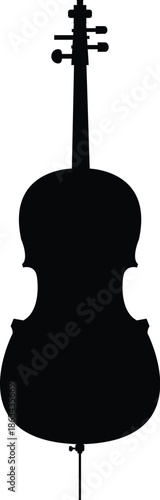 Black Cello Silhouette Vector - Solid String Instrument Icon for Classical Music Logos, Orchestral Branding, Concert Graphics, and Musical Education Symbols - Isolated Double Bass Shape