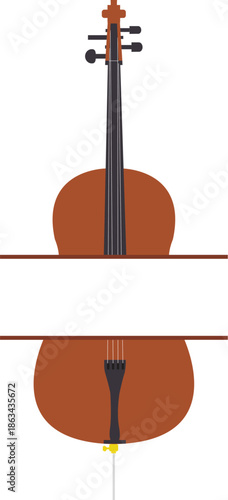 Classical Cello Musical Instrument with Horizontal White Text Banner - Vector Illustration of Violin or Double Bass Frame for Concert Posters, Music School Ads, and Orchestral Event Invites