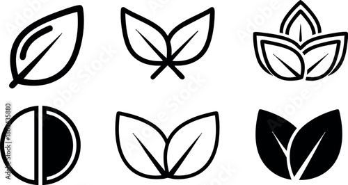 Leaf icons set with outline and solid styles for nature design and eco friendly concepts vector collection