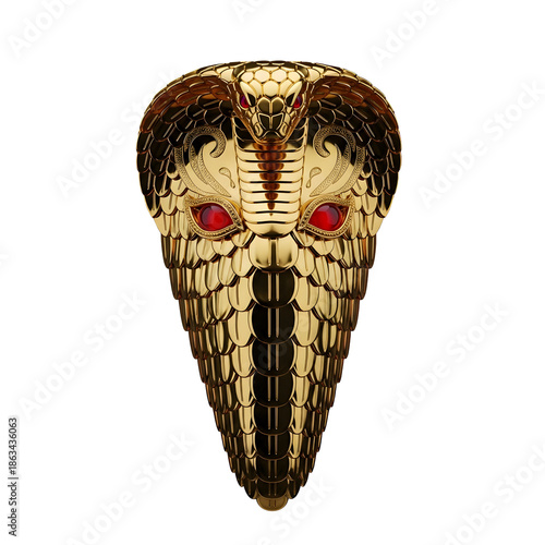 Intricate Gold Cobra Ring with Ruby Eyes.