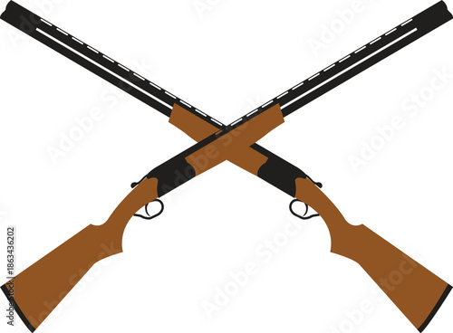 Crossed Double Barrel Shotguns Hunting Rifles Firearms Wood Stock Flat Vector Illustration Vintage Classic Gun Club Trap Skeet Shooting Sport Outdoor Recreation Weapon Silhouette Isolated on White