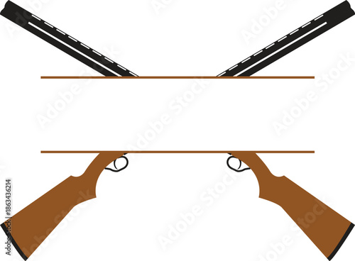 Crossed Shotguns Hunting Rifles With Blank Rectangular Banner Ribbon Frame Template For Text Logo Badge Gun Club Trap Skeet Shooting Sport Outdoor Recreation Vector Illustration Isolated On White