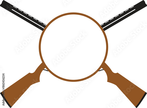 Crossed Shotguns Hunting Rifles With Blank Circular Emblem Frame Template For Text Logo Badge Gun Club Trap Skeet Shooting Sport Outdoor Recreation Weapon Vector Illustration Isolated On White
