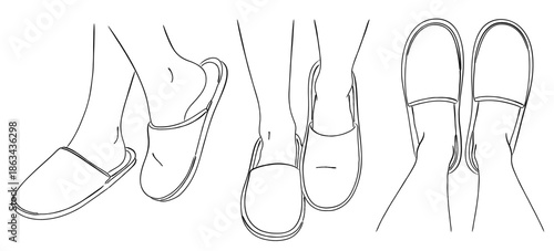 スリッパを履く足の動作イラスト（室内・日常生活）