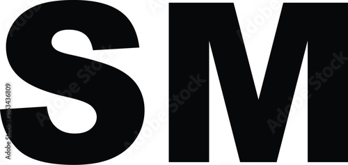 Bold black capital letters SM on a solid white background, representing an acronym, company logo element, monogram, typography, Service Mark symbol, or minimalist graphic design lettering concept.