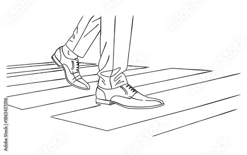横断歩道を歩く革靴の足元の線画イラスト｜ビジネス・決断・前進のコンセプト