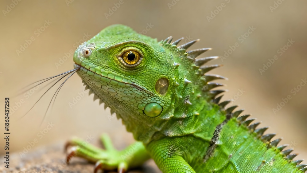 Obraz premium Close Up of a Green Iguana Head with Detailed Scaly Texture
