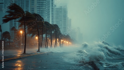 Hurricane Storm Surge Palm Trees City