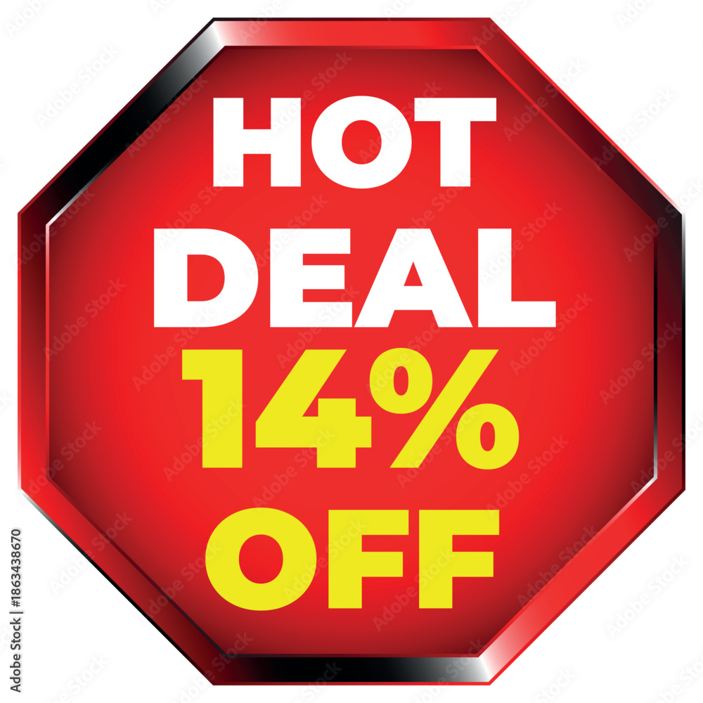 Obraz premium Red Octagon Hot Deal 14 Percent Off Sign sale discount