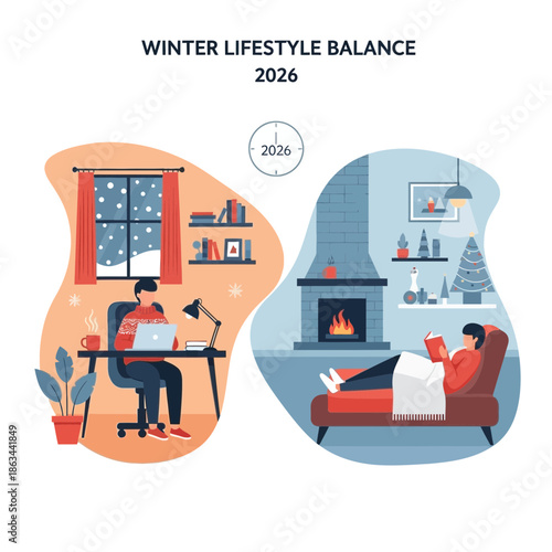 Winter Lifestyle Balance: Work and Relaxation Concept