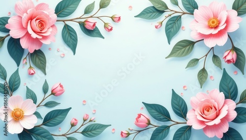 Pastel floral pattern, delicate leaves, serene background, romantic, serene background, elegant