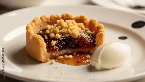 Wallpaper Mural A delicious slice of tart with crumbly topping on a white plate with a scoop of ice cream Torontodigital.ca